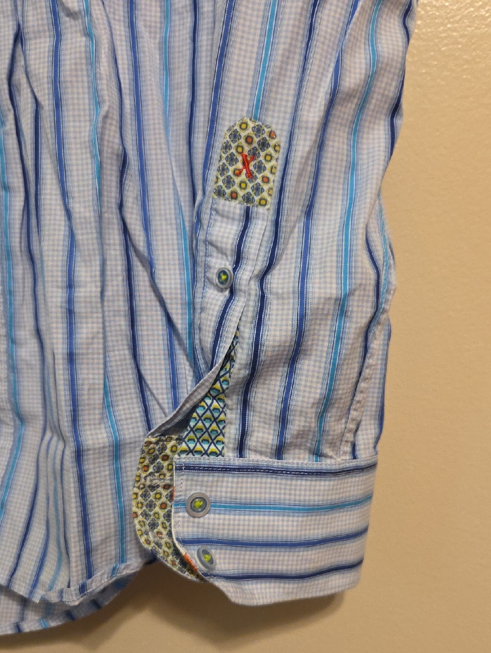Robert Graham Men's Blue Long Sleeve Cotton Button Up Shirt Flip Cuff - Size S - Picture 9 of 16